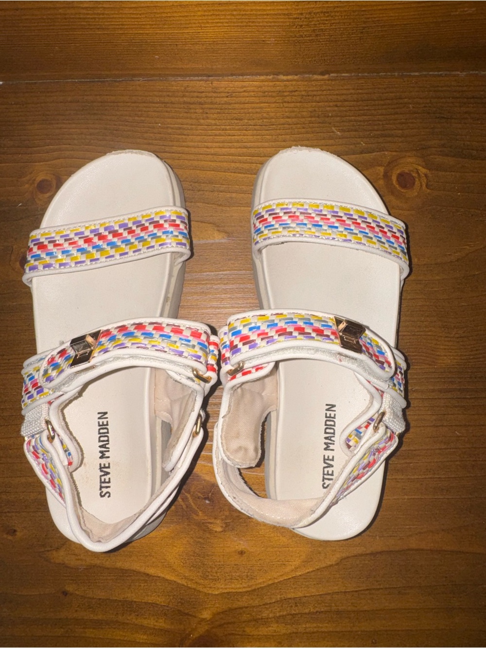 Steve Madden White Sandals with Multicolor Woven Straps size 1M